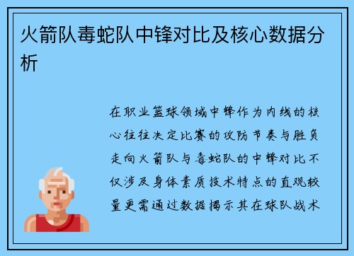 火箭队毒蛇队中锋对比及核心数据分析